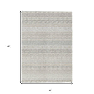 HomeRoots 8' Ivory Striped Area Rug - Washable, Durable Design for Indoor & Outdoor Spaces, Perfect for High Traffic 8' X 10' 576961