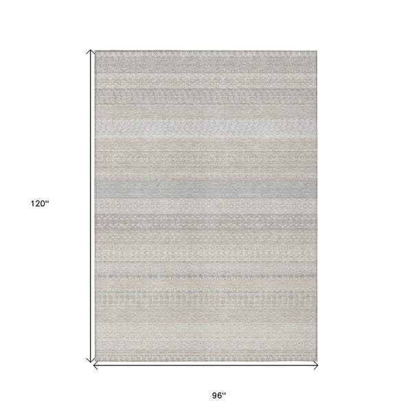 HomeRoots 8' Ivory Striped Area Rug - Washable, Durable Design for Indoor & Outdoor Spaces, Perfect for High Traffic 8' X 10' 576961