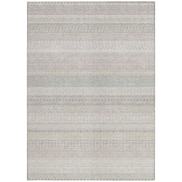 HomeRoots 9' Elegant Ivory Striped Area Rug - Durable, Washable Design for Indoor & Outdoor Spaces, Easy Care 9' X 12' 576962