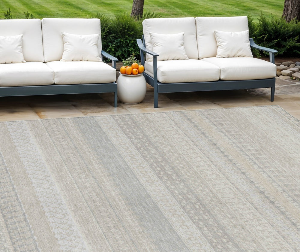 HomeRoots 9' Elegant Ivory Striped Area Rug - Durable, Washable Design for Indoor & Outdoor Spaces, Easy Care 9' X 12' 576962