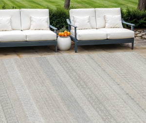 HomeRoots 9' Elegant Ivory Striped Area Rug - Durable, Washable Design for Indoor & Outdoor Spaces, Easy Care 9' X 12' 576962