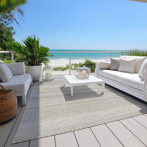 HomeRoots 9' Elegant Ivory Striped Area Rug - Durable, Washable Design for Indoor & Outdoor Spaces, Easy Care 9' X 12' 576962