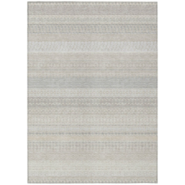 HomeRoots 9' Elegant Ivory Striped Area Rug - Durable, Washable Design for Indoor & Outdoor Spaces, Easy Care 9' X 12' 576962
