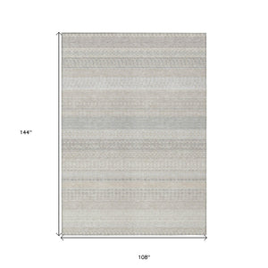 HomeRoots 9' Elegant Ivory Striped Area Rug - Durable, Washable Design for Indoor & Outdoor Spaces, Easy Care 9' X 12' 576962