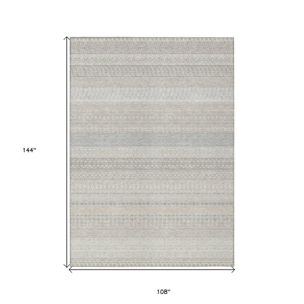 HomeRoots 9' Elegant Ivory Striped Area Rug - Durable, Washable Design for Indoor & Outdoor Spaces, Easy Care 9' X 12' 576962