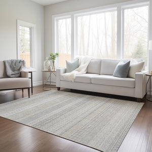 HomeRoots 9' Elegant Ivory Striped Area Rug - Durable, Washable Design for Indoor & Outdoor Spaces, Easy Care 9' X 12' 576962