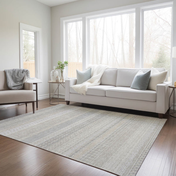 HomeRoots 9' Elegant Ivory Striped Area Rug - Durable, Washable Design for Indoor & Outdoor Spaces, Easy Care 9' X 12' 576962