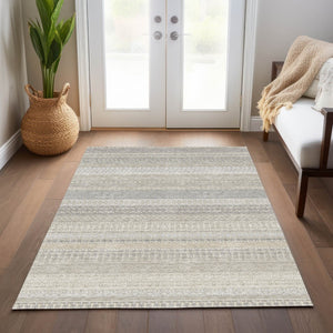 HomeRoots 9' Elegant Ivory Striped Area Rug - Durable, Washable Design for Indoor & Outdoor Spaces, Easy Care 9' X 12' 576962