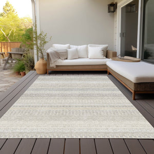HomeRoots 9' Elegant Ivory Striped Area Rug - Durable, Washable Design for Indoor & Outdoor Spaces, Easy Care 9' X 12' 576962