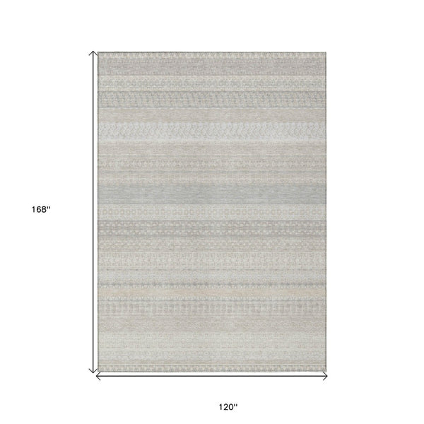HomeRoots 8' Ivory Striped Area Rug - Washable, Durable Design for Indoor & Outdoor Spaces, Perfect for High Traffic 10' X 14' 576963