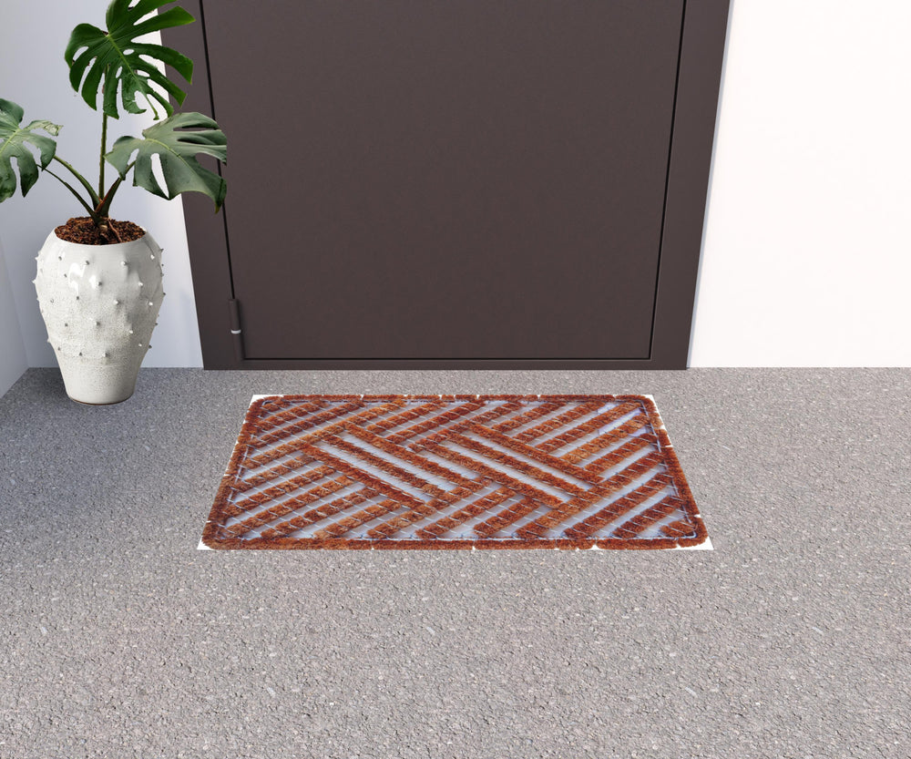Homeroots 18" X 30" Brown Coir Geometric Outdoor Door Mat   576966