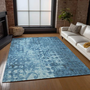 Homeroots 3' Blue Ikat Washable Area Rug - Stylish Indoor Outdoor Design, Stain Resistant, Durable & Versatile 3' X 5' Polyester 576971