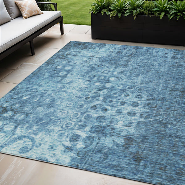 Homeroots 3' Blue Ikat Washable Area Rug - Stylish Indoor Outdoor Design, Stain Resistant, Durable & Versatile 5' X 8' Polyester 576972
