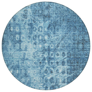 HomeRoots 5' Blue Ikat Area Rug - Stylish, Durable, and Washable for Indoor or Outdoor Living Spaces 8' Round 576973