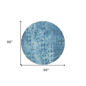 Homeroots 3' Blue Ikat Washable Area Rug - Stylish Indoor Outdoor Design, Stain Resistant, Durable & Versatile 8' Round Polyester 576973