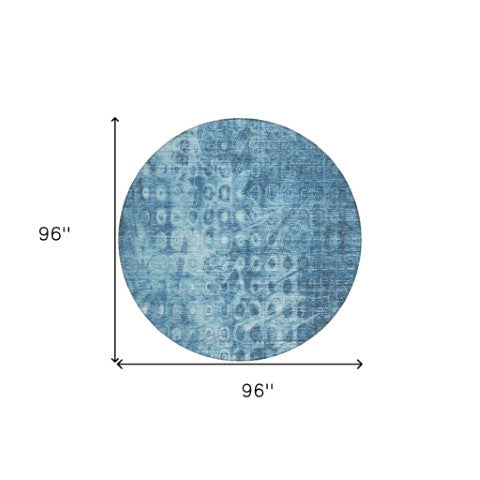 Homeroots 3' Blue Ikat Washable Area Rug - Stylish Indoor Outdoor Design, Stain Resistant, Durable & Versatile 8' Round Polyester 576973