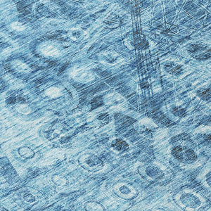 Homeroots 3' Blue Ikat Washable Area Rug - Stylish Indoor Outdoor Design, Stain Resistant, Durable & Versatile 8' Round Polyester 576973