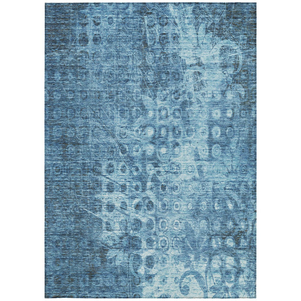 Homeroots 3' Blue Ikat Washable Area Rug - Stylish Indoor Outdoor Design, Stain Resistant, Durable & Versatile 8' X 10' Polyester 576974
