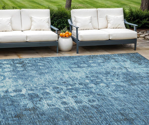 Homeroots 3' Blue Ikat Washable Area Rug - Stylish Indoor Outdoor Design, Stain Resistant, Durable & Versatile 8' X 10' Polyester 576974