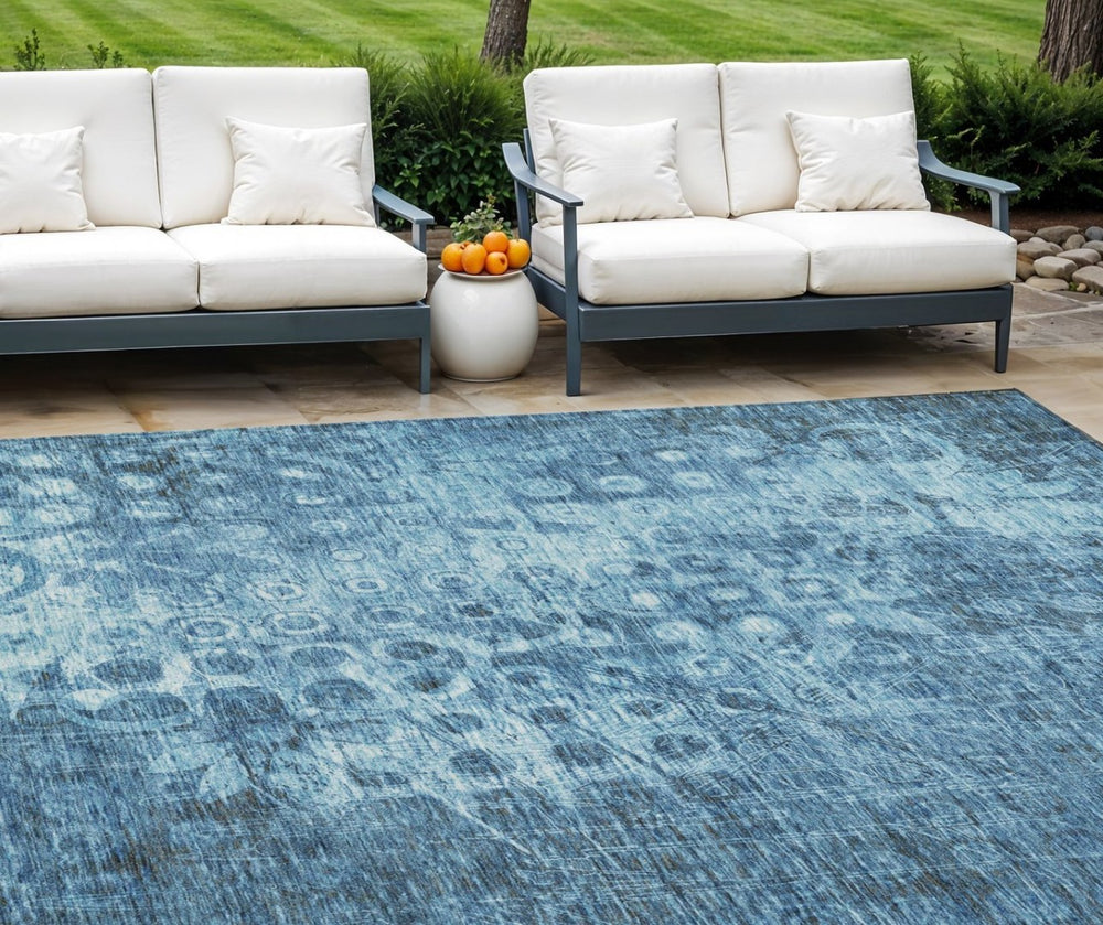 HomeRoots 9' Blue Ikat Washable Area Rug - Durable, Stylish Indoor/Outdoor Comfort for High-Traffic Spaces 9' X 12' 576975