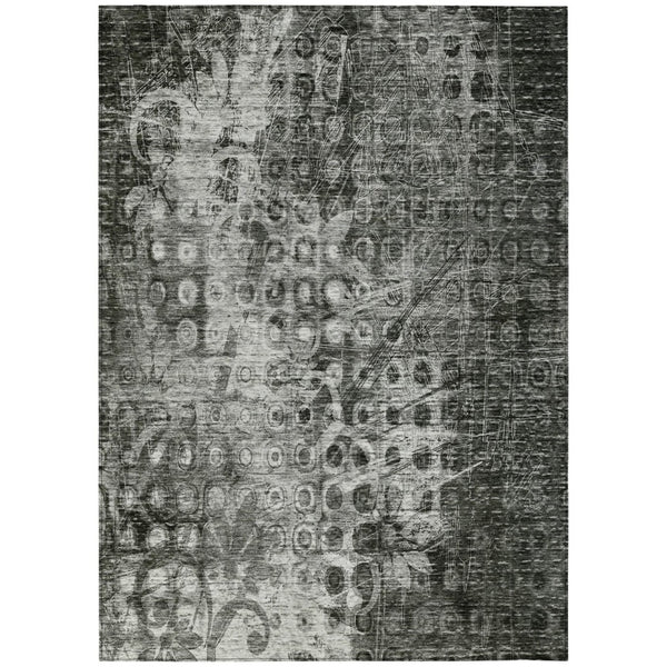 HomeRoots 5' Charcoal Ikat Washable Area Rug - Stylish, Durable Design for Indoor & Outdoor Spaces, Easy Care 5' X 8' 576978