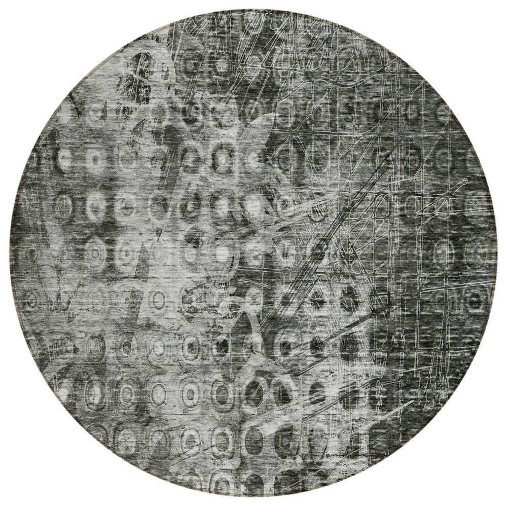 HomeRoots 5' Charcoal Ikat Washable Area Rug - Stylish, Durable Design for Indoor & Outdoor Spaces, Easy Care 8' Round 576979