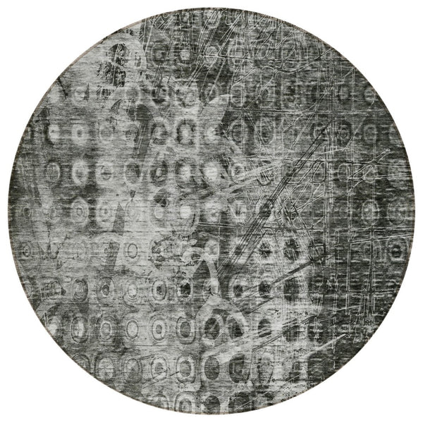 HomeRoots 5' Charcoal Ikat Washable Area Rug - Stylish, Durable Design for Indoor & Outdoor Spaces, Easy Care 8' Round 576979