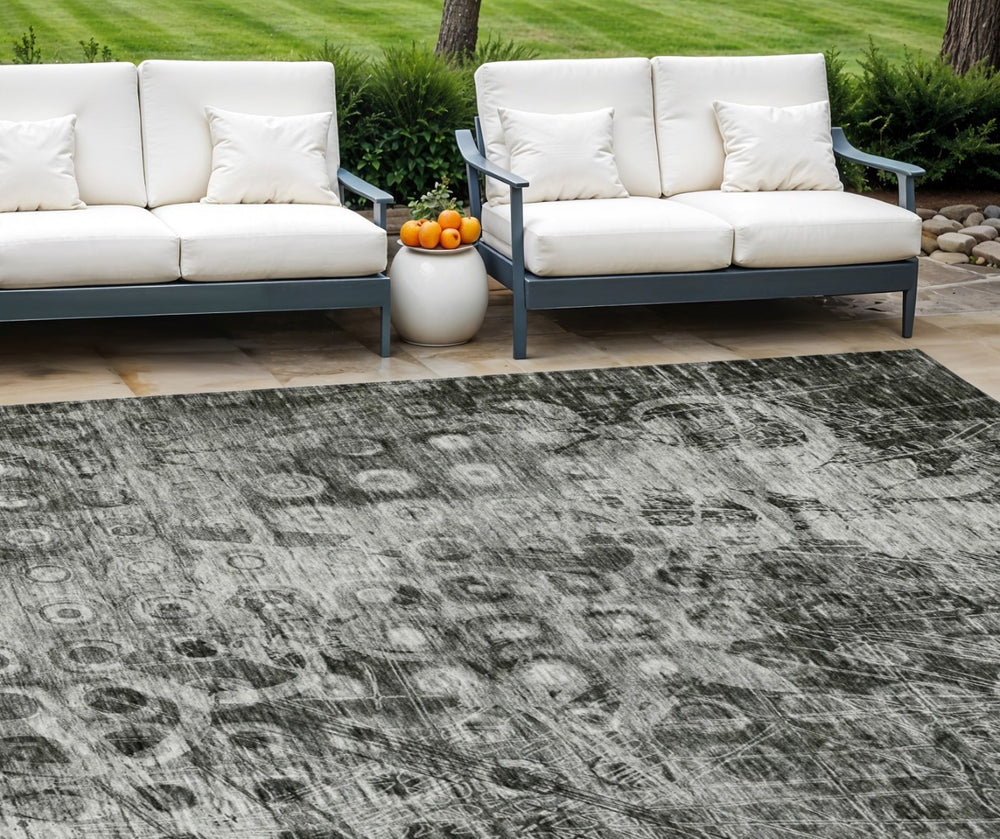 HomeRoots 9' Charcoal Ikat Washable Area Rug – Durable, Stylish, and Versatile for Indoor or Outdoor Spaces 9' X 12' 576981