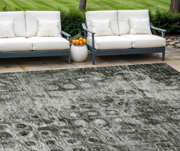 Homeroots 3' Blue Ikat Washable Area Rug - Stylish Indoor Outdoor Design, Stain Resistant, Durable & Versatile 10' X 14' Polyester 576982