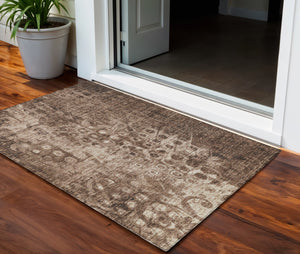 Homeroots 3' Blue Ikat Washable Area Rug - Stylish Indoor Outdoor Design, Stain Resistant, Durable & Versatile 3' X 5' Polyester 576983