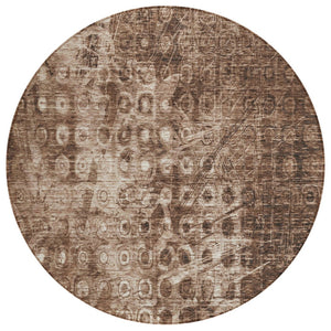 HomeRoots 5' Chocolate Ikat Washable Area Rug for Indoor and Outdoor Use - Stylish, Durable, and Easy Care! 8' Round 576985