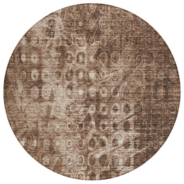 HomeRoots 5' Chocolate Ikat Washable Area Rug for Indoor and Outdoor Use - Stylish, Durable, and Easy Care! 8' Round 576985