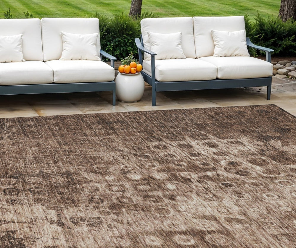HomeRoots 5' Chocolate Ikat Washable Area Rug for Indoor and Outdoor Use - Stylish, Durable, and Easy Care! 10' X 14' 576988