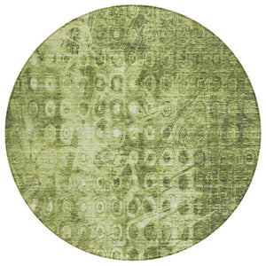 HomeRoots 5' Olive Green Ikat Area Rug - Stylish, Durable, and Washable for Indoor & Outdoor Spaces, Perfect Fit 8' Round 576991
