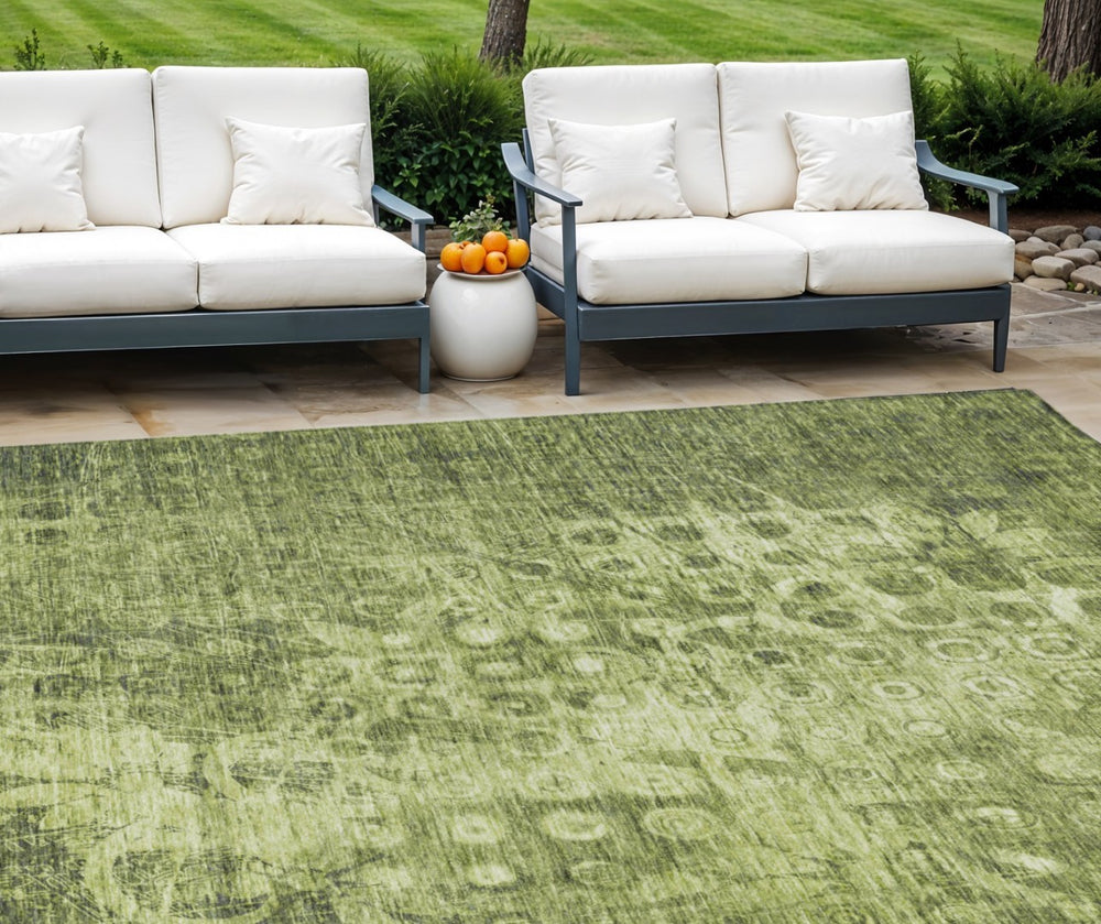HomeRoots 5' Olive Green Ikat Area Rug - Stylish, Durable, and Washable for Indoor & Outdoor Spaces, Perfect Fit 8' X 10' 576992