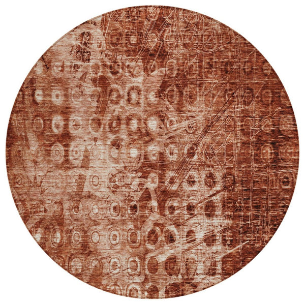 HomeRoots 5' Vibrant Orange Ikat Washable Area Rug for Indoor and Outdoor Spaces - Stylish & Durable Design 8' Round 576997