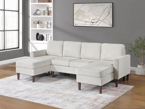 English Elm 3pc Sectional Sofa Set with Dual Chaises Corduroy Upholstery Modern Square Arms Tapered Legs Cozy Comfort Beige 47 L x 18 W x 58 H B011P340110