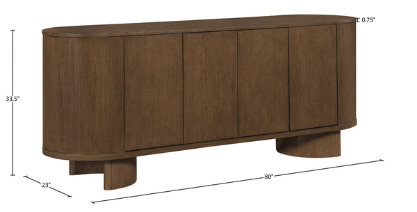 Meridian Furniture Caldra Solid Wood Buffet Sideboard with Mid-century Modern Style for Dining Room Storage Brown 576Brown