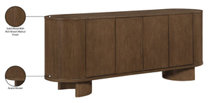 Meridian Furniture Caldra Solid Wood Buffet Sideboard with Mid-century Modern Style for Dining Room Storage Brown 576Brown