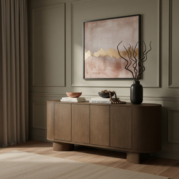 Meridian Furniture Caldra Solid Wood Buffet Sideboard with Mid-century Modern Style for Dining Room Storage Brown 576Brown