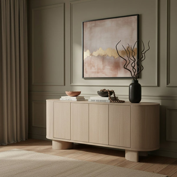 Meridian Furniture Caldra Solid Wood Buffet Sideboard with Mid-century Modern Style for Dining Room Storage Natural 576Natural