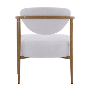 English Elm Beige Woven Fabric Dining Chair Set of Two with Wood Grain Iron Frame for Any Room W3149S00006