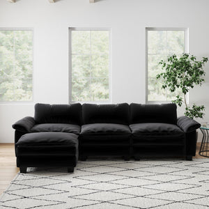 English Elm Living Room Furniture Luxury Sectional Sofa Couch With Ottoman Soft Velvet Upholstered Sofa Black