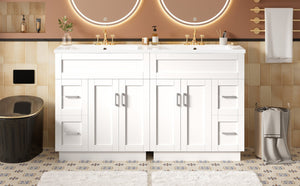 English Elm [video] 60 Inch Dual Sink Bathroom Vanity Mdf Cabinet Soft Close Doors Resin N729P000018K