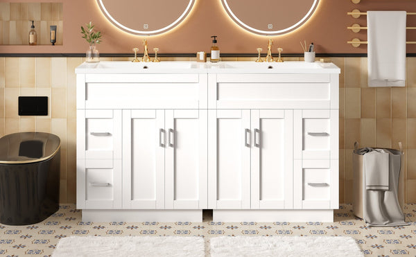 English Elm [video] 60 Inch Dual Sink Bathroom Vanity Mdf Cabinet Soft Close Doors Resin N729P000018K