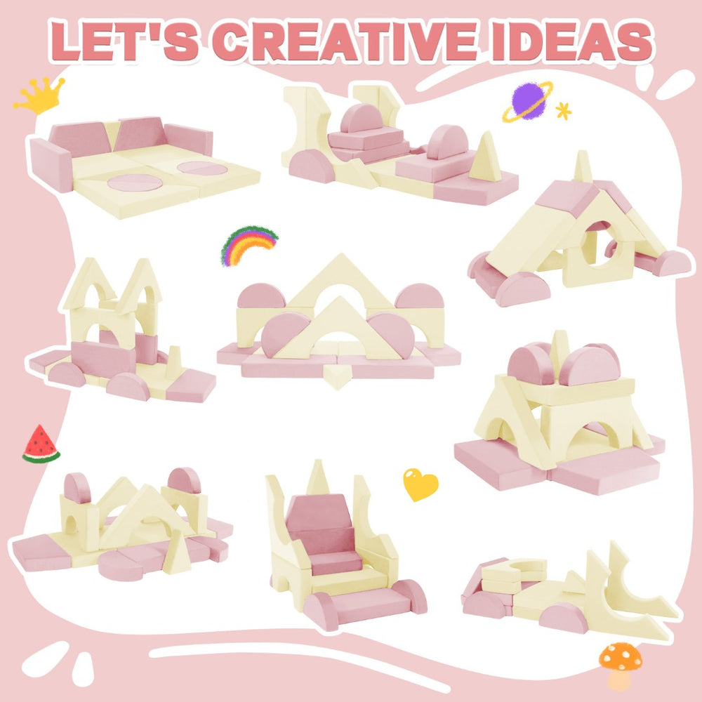 English Elm 14pcs Modular Foam Play Couch Set Convertible Toddler Fort Builder for Playrooms Pink+White T5880P493448
