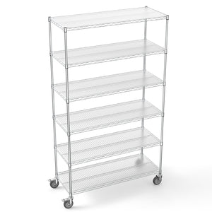 English Elm 6 Tier Wire Shelving Unit - Heavy-Duty 6000 Lbs Capacity, Adjustable Metal Racks With Wheels & Liners W1550119261