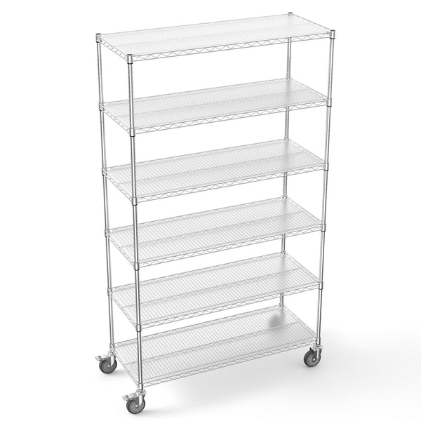 English Elm 6 Tier Wire Shelving Unit - Heavy-Duty 6000 Lbs Capacity, Adjustable Metal Racks With Wheels & Liners W1550119261