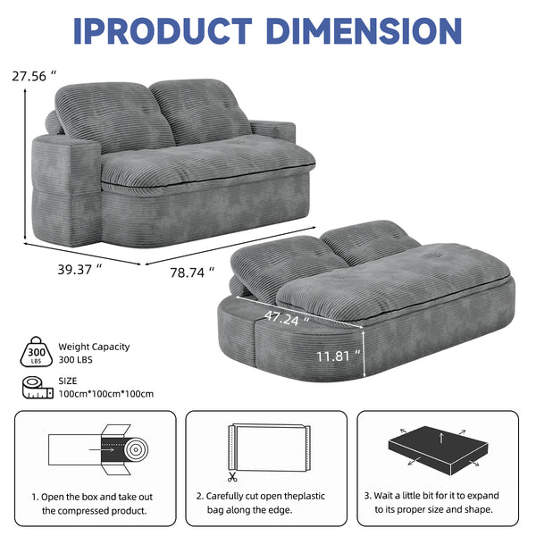 English Elm 2-In-1 Convertible Modular Sofa Bed - Memory Foam Comfort, No Assembly, Stylish Space-Saving Solution! W3653P355609