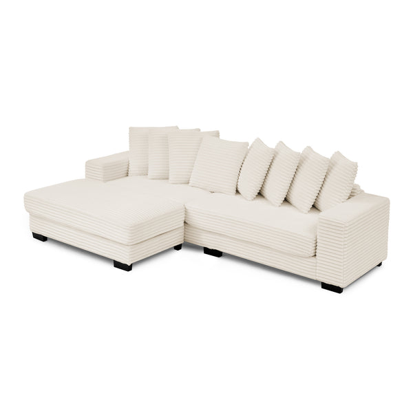 English Elm Corduroy Tufted Sleeper Sectional Sofa – L-Shaped Modular Design With Customizable Footrests In Beige W487S00342